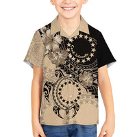 Cook Islands Turtle Kid Hawaiian Shirt Stars and Hibiscus - Beige