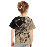 Cook Islands Turtle Kid T Shirt Stars and Hibiscus - Beige LT01 - Polynesian Pride