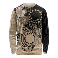 Cook Islands Turtle Long Sleeve Shirt Stars and Hibiscus - Beige LT01 Unisex Beige - Polynesian Pride