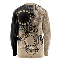 Cook Islands Turtle Long Sleeve Shirt Stars and Hibiscus - Beige LT01 - Polynesian Pride