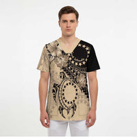 Cook Islands Turtle Scrub Top Stars and Hibiscus - Beige LT01 - Polynesian Pride
