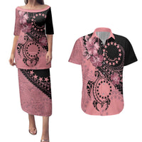 Cook Islands Turtle Couples Matching Puletasi and Hawaiian Shirt Stars and Hibiscus - Pink