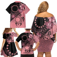 Cook Islands Turtle Family Matching Off Shoulder Short Dress and Hawaiian Shirt Stars and Hibiscus - Pink LT01 - Polynesian Pride