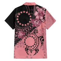 Cook Islands Turtle Family Matching Off Shoulder Short Dress and Hawaiian Shirt Stars and Hibiscus - Pink LT01 - Polynesian Pride