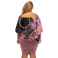 Cook Islands Turtle Family Matching Off Shoulder Short Dress and Hawaiian Shirt Stars and Hibiscus - Pink LT01 - Polynesian Pride