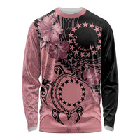 Cook Islands Turtle Long Sleeve Shirt Stars and Hibiscus - Pink LT01 Unisex Pink - Polynesian Pride