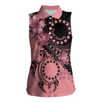 Cook Islands Turtle Women Sleeveless Polo Shirt Stars and Hibiscus - Pink LT01 Female Pink - Polynesian Pride