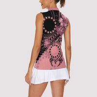 Cook Islands Turtle Women Sleeveless Polo Shirt Stars and Hibiscus - Pink LT01 - Polynesian Pride