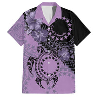 Cook Islands Turtle Family Matching Off Shoulder Short Dress and Hawaiian Shirt Stars and Hibiscus - Purple LT01 Dad's Shirt - Short Sleeve Purple - Polynesian Pride