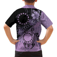 Cook Islands Turtle Family Matching Short Sleeve Bodycon Dress and Hawaiian Shirt Stars and Hibiscus - Purple LT01 - Polynesian Pride