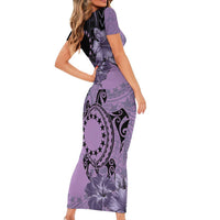 Cook Islands Turtle Family Matching Short Sleeve Bodycon Dress and Hawaiian Shirt Stars and Hibiscus - Purple LT01 - Polynesian Pride