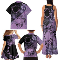 Cook Islands Turtle Family Matching Tank Maxi Dress and Hawaiian Shirt Stars and Hibiscus - Purple