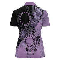Cook Islands Turtle Women Polo Shirt Stars and Hibiscus - Purple