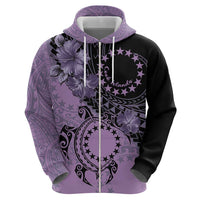 Cook Islands Turtle Zip Hoodie Stars and Hibiscus - Purple
