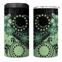 Cook Islands Turtle 4 in 1 Can Cooler Tumbler Stars and Hibiscus - Green