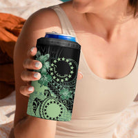 Cook Islands Turtle 4 in 1 Can Cooler Tumbler Stars and Hibiscus - Green