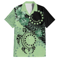 Cook Islands Turtle Family Matching Tank Maxi Dress and Hawaiian Shirt Stars and Hibiscus - Green LT01 Dad's Shirt - Short Sleeve Green - Polynesian Pride