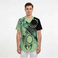 Cook Islands Turtle Scrub Top Stars and Hibiscus - Green LT01 - Polynesian Pride