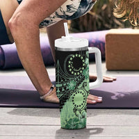 Cook Islands Turtle Tumbler With Handle Stars and Hibiscus - Green