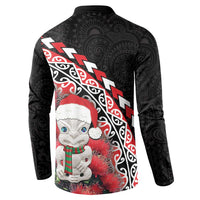 New Zealand Christmas Meri Kirihimete Button Sweatshirt Santa Hei Tiki Pohutukawa