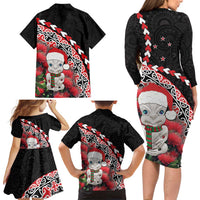 New Zealand Christmas Meri Kirihimete Family Matching Long Sleeve Bodycon Dress and Hawaiian Shirt Santa Hei Tiki Pohutukawa