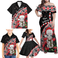 New Zealand Christmas Meri Kirihimete Family Matching Off Shoulder Maxi Dress and Hawaiian Shirt Santa Hei Tiki Pohutukawa LT01 - Polynesian Pride