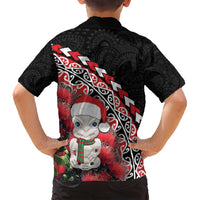New Zealand Christmas Meri Kirihimete Family Matching Off Shoulder Short Dress and Hawaiian Shirt Santa Hei Tiki Pohutukawa LT01 - Polynesian Pride