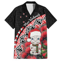 New Zealand Christmas Meri Kirihimete Family Matching Summer Maxi Dress and Hawaiian Shirt Santa Hei Tiki Pohutukawa LT01 Dad's Shirt - Short Sleeve Black - Polynesian Pride