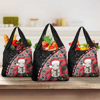 New Zealand Christmas Meri Kirihimete Grocery Bag Santa Hei Tiki Pohutukawa