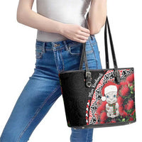 New Zealand Christmas Meri Kirihimete Leather Tote Bag Santa Hei Tiki Pohutukawa