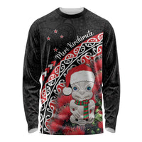New Zealand Christmas Meri Kirihimete Long Sleeve Shirt Santa Hei Tiki Pohutukawa LT01 Unisex Black - Polynesian Pride