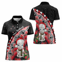 New Zealand Christmas Meri Kirihimete Women Polo Shirt Santa Hei Tiki Pohutukawa