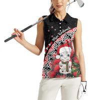 New Zealand Christmas Meri Kirihimete Women Sleeveless Polo Shirt Santa Hei Tiki Pohutukawa