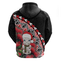 New Zealand Christmas Meri Kirihimete Zip Hoodie Santa Hei Tiki Pohutukawa