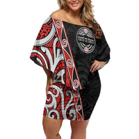 Aotearoa Toitu Te Tiriti Family Matching Off Shoulder Short Dress and Hawaiian Shirt Honour The Treaty New Zealand LT01 Mom's Dress Black - Polynesian Pride