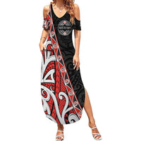 Aotearoa Toitu Te Tiriti Family Matching Summer Maxi Dress and Hawaiian Shirt Honour The Treaty New Zealand LT01 Mom's Dress Black - Polynesian Pride