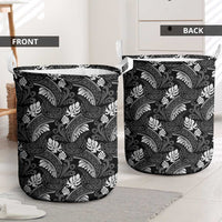 Grayscale Monstera Laundry Basket Polynesian Tribal Pattern - Polynesian Pride