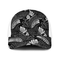 Grayscale Monstera Baseball Net Cap Polynesian Tribal Pattern - Polynesian Pride
