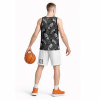 Grayscale Monstera Basketball Jersey Polynesian Tribal Pattern - Polynesian Pride