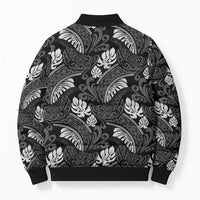 Grayscale Monstera Bomber Puffer Jacket Polynesian Tribal Pattern - Polynesian Pride