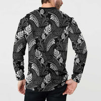 Grayscale Monstera Button Sweatshirt Polynesian Tribal Pattern - Polynesian Pride