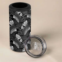 Grayscale Monstera 4 in 1 Can Cooler Tumbler Polynesian Tribal Pattern - Polynesian Pride