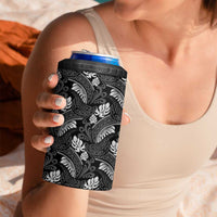 Grayscale Monstera 4 in 1 Can Cooler Tumbler Polynesian Tribal Pattern - Polynesian Pride