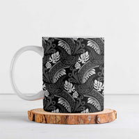 Grayscale Monstera Ceramic Mug Polynesian Tribal Pattern - Polynesian Pride