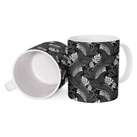 Grayscale Monstera Ceramic Mug Polynesian Tribal Pattern - Polynesian Pride