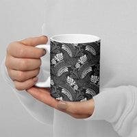 Grayscale Monstera Ceramic Mug Polynesian Tribal Pattern - Polynesian Pride
