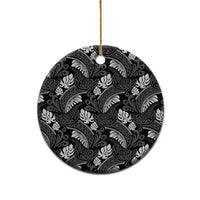 Grayscale Monstera Ceramic Ornament Polynesian Tribal Pattern - Polynesian Pride