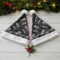 Grayscale Monstera Christmas Santa Hat Polynesian Tribal Pattern - Polynesian Pride