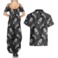 Grayscale Monstera Couples Matching Summer Maxi Dress and Hawaiian Shirt Polynesian Tribal Pattern - Polynesian Pride