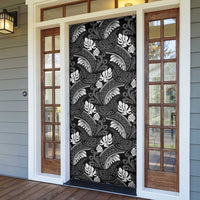 Grayscale Monstera Door Cover Polynesian Tribal Pattern - Polynesian Pride